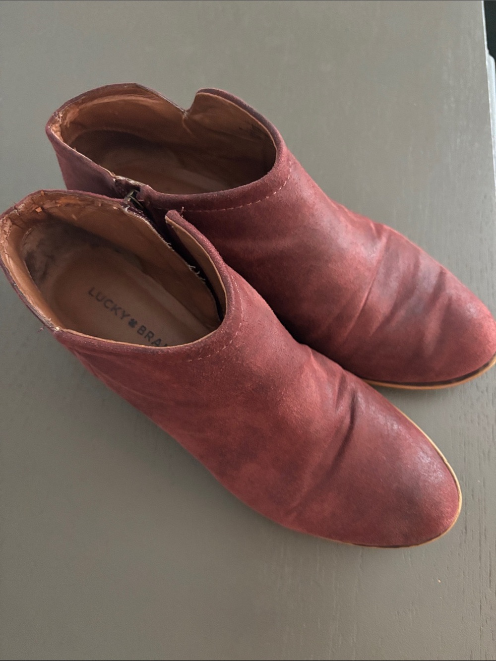 Lucky Brand Red-Burgundy Suede Ankle Booties